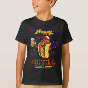 Happy 4th of july hot dog sunglasses american flag T-Shirt
