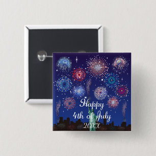 Happy 4th of July in New York 15 Cm Square Badge