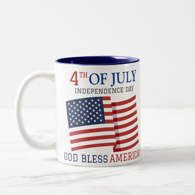 Happy 4th of July Independence Day party  Two-Tone Coffee Mug (Left)
