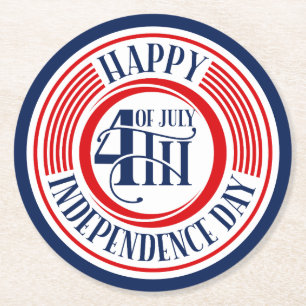 Happy 4th of July Independence Day Round Paper Coaster