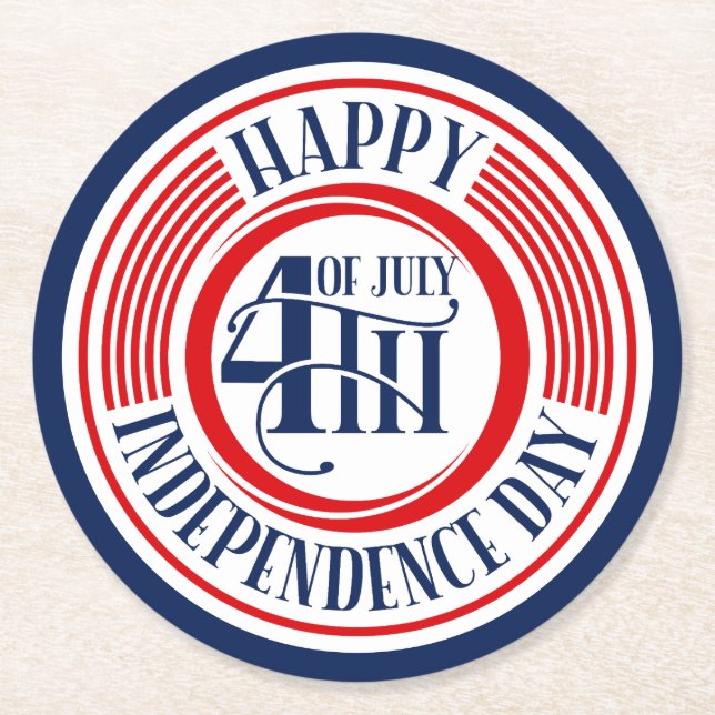 Happy 4th of July Independence Day Round Paper Coaster (Front)