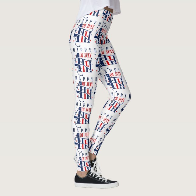 Happy 4th of July Independence Day Text Design Leggings (Right)