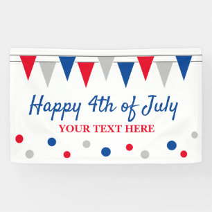 Happy 4th of July party banner with coloured flags