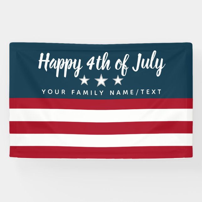 Happy 4th of July Party Patriotic Personalised Banner (Horizontal)