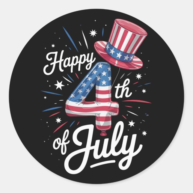 Happy 4th Of July Patriotic American Flag USA Classic Round Sticker (Front)
