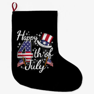 Happy 4th Of July Patriotic American Flag USA Men  Large Christmas Stocking