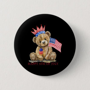 Happy 4th Of July Patriotic Cute Bear Women Girls 6 Cm Round Badge
