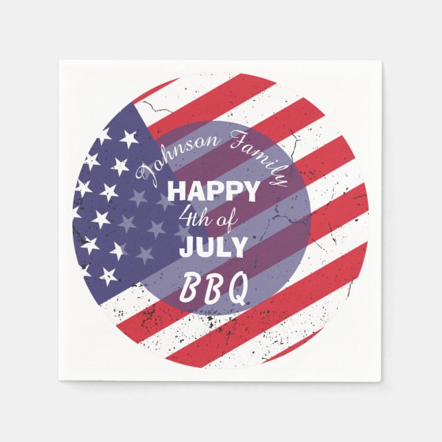 Happy 4th of July Patriotic Family BBQ Napkin (Front)