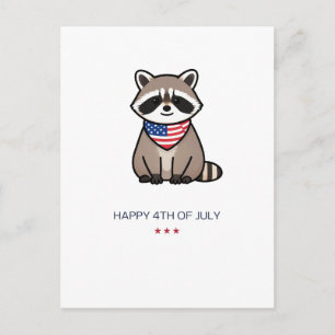 Happy 4th of July Patriotic Racoon Art Postcard
