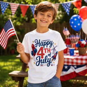 Happy 4th of July Patriotic Rocket & Stars T-Shirt