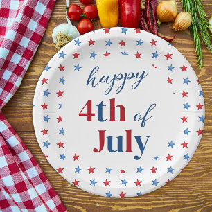 Happy 4th Of July Patriotic Stars Red White Blue Paper Plate