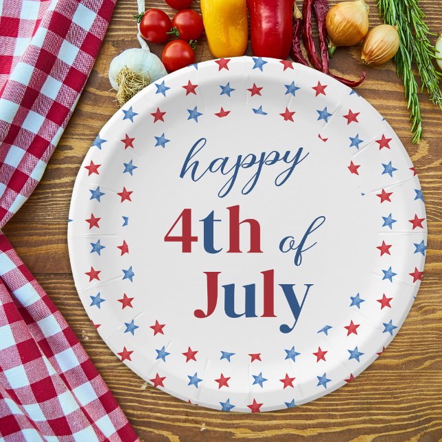 Happy 4th Of July Patriotic Stars Red White Blue Paper Plate (Creator Uploaded)