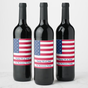 Happy 4th of July   Personalised American Flag Wine Label