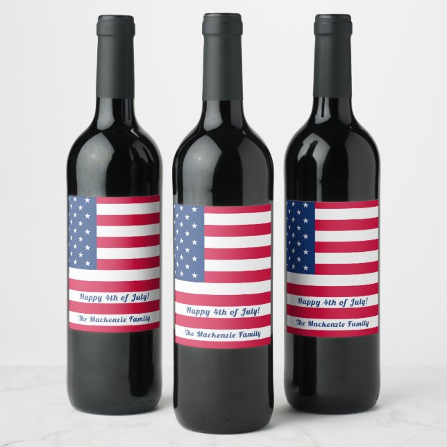 Happy 4th of July | Personalised American Flag Wine Label (Bottles)