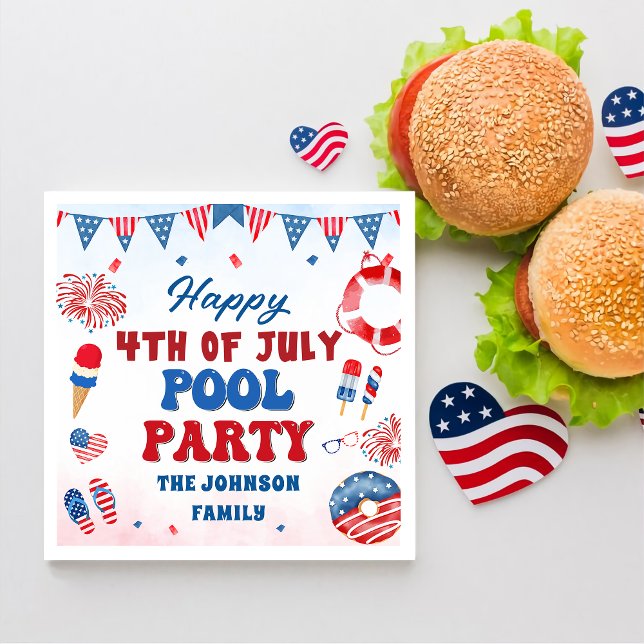 Happy 4th of July Pool Party Summer Napkin (Creator Uploaded)