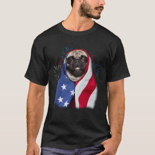 Happy 4th Of July Pug Wearing American Flag Pride T-Shirt