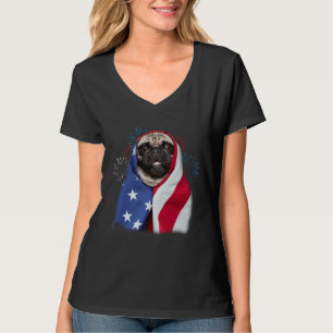 Happy 4th Of July Pug Wearing American Flag Pride T-Shirt