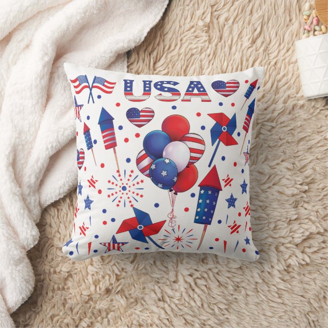 Happy 4th of July Red Blue Cute Party  Cushion (Blanket)