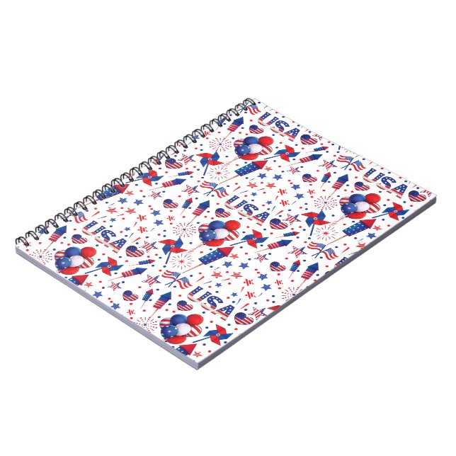 Happy 4th of July Red Blue Cute Party  Notebook (Left Side)