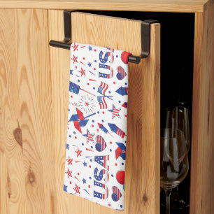 Happy 4th of July Red Blue Cute Party  Tea Towel