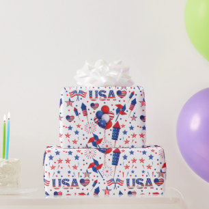 Happy 4th of July Red Blue Cute Party Wrapping Paper