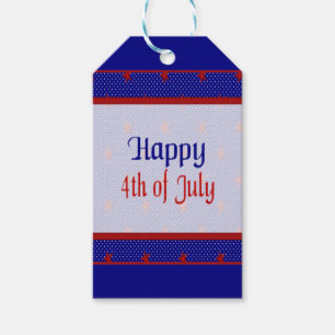 Happy 4th of July, Red Stars on Blue and White Gift Tags
