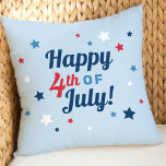 Happy 4th of July Red White and Blue Patriotic Cushion<br><div class="desc">Stylish patriotic Fourth of July holiday throw pillow design features an "Happy 4th of July" quote script typography text design in red,  white,  blue,  and navy blue colours with star accents and light blue background colour.</div>