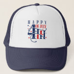 Happy 4th of July Red White and Blue Trucker Hat<br><div class="desc">Happy 4th of July modern text design in a red,  white,  and blue patriotic design.</div>
