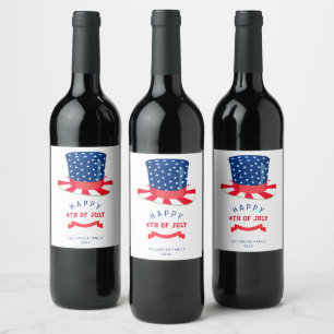 Happy 4th of July Red White Blue Patriotic Party Wine Label