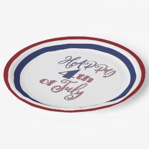 Happy 4th of July Red White Blue Stars and Stripes Paper Plate