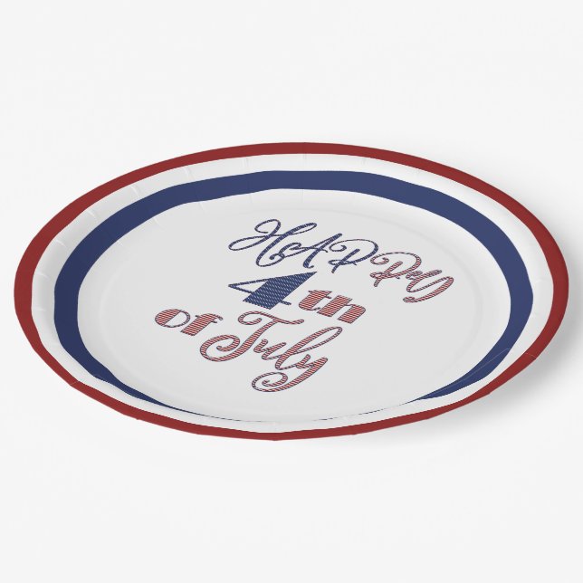 Happy 4th of July Red White Blue Stars and Stripes Paper Plate (Angled)