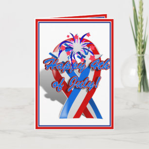 Happy 4th of July Ribbon with Fireworks Card