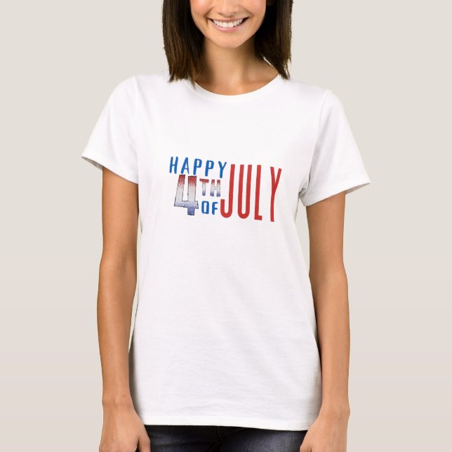 Happy 4th of July Shimmer Word Art T-Shirt (Front)