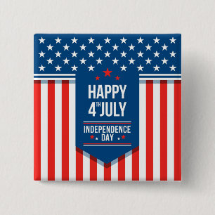 Happy 4th of July Stars and Stripes 15 Cm Square Badge