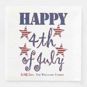 Happy 4th of July Stars and Stripes Typography Napkin