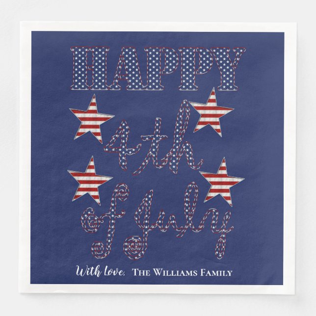Happy 4th of July Stars and Stripes Typography Napkin (Front)