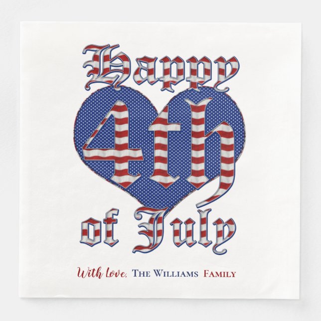 Happy 4th of July Stars and Stripes Typography Pap Napkin (Front)