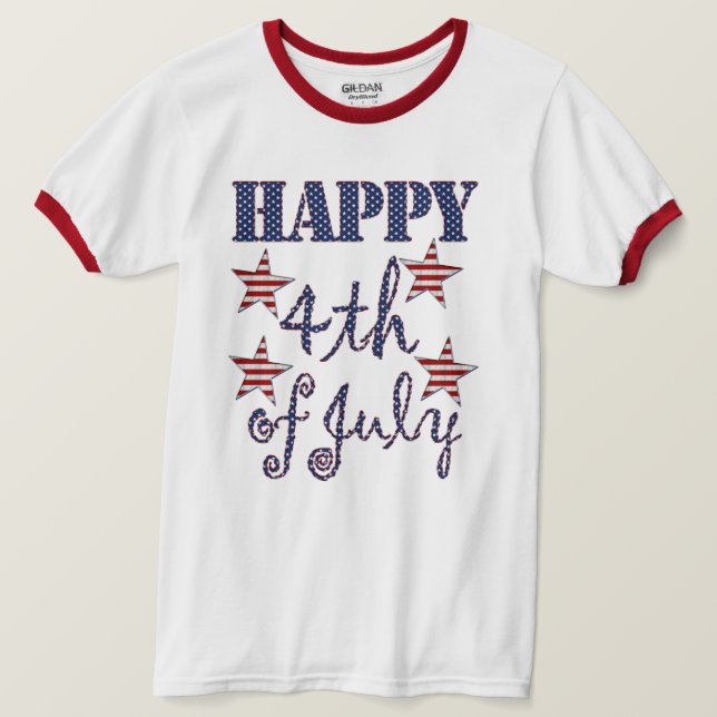 Happy 4th of July Stars and Stripes Typography T-Shirt (Design Front)