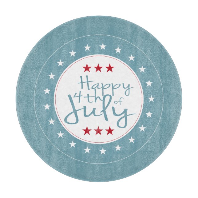 Happy 4th of July Stars Glass Cutting Board (Front)