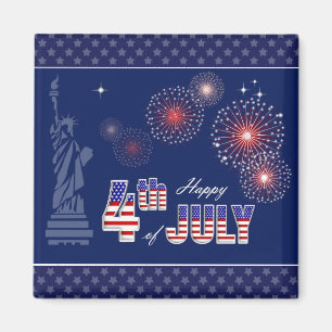 Happy 4th of July. Statue of Liberty and Fireworks Magnet