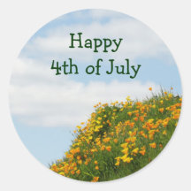 Happy 4th of July stickers Blue Sky Poppy Flowers