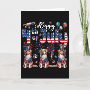 Happy 4th Of July Three Cute Australian Shepherds Card
