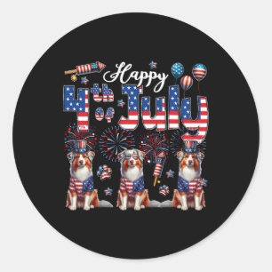 Happy 4th Of July Three Cute Australian Shepherds Classic Round Sticker