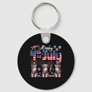 Happy 4th Of July Three Cute Australian Shepherds Key Ring