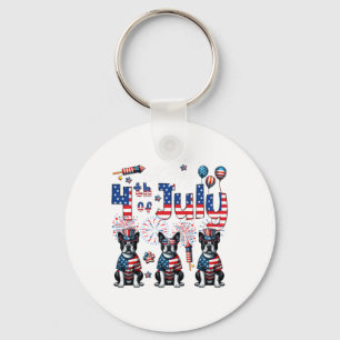 Happy 4th Of July Three Cute Boston Terriers Sungl Key Ring