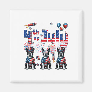 Happy 4th Of July Three Cute Boston Terriers Sungl Magnet