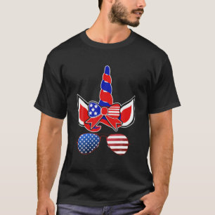 Happy 4Th Of July Unicorn Face American Flag Patri T-Shirt