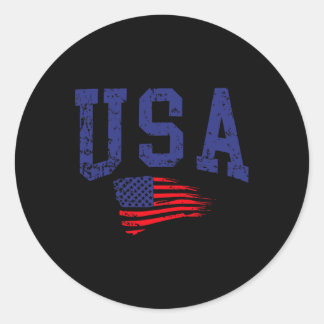 Happy 4th Of July Usa Flag American Proud Red Whit Classic Round Sticker