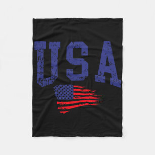 Happy 4th Of July Usa Flag American Proud Red Whit Fleece Blanket
