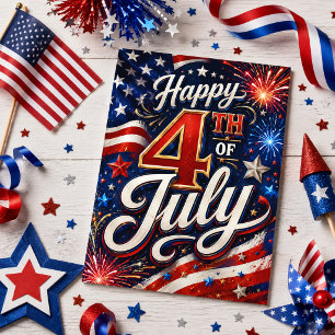 Happy 4th of July USA Flag Fireworks Stars Freedom Postcard